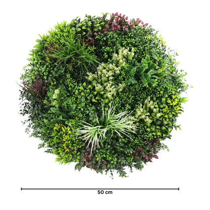 Aranjament decorativ, de perete, cu ramă din aluminiu și plante artificiale Naimeed D7453, diametru 100 cm