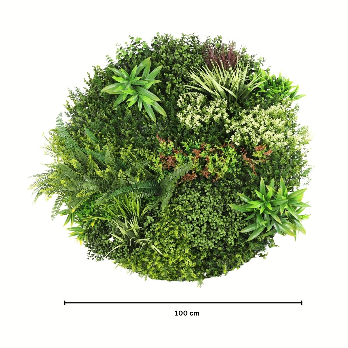 Aranjament decorativ, de perete, cu ramă din aluminiu și plante artificiale Naimeed D7463, diametru 100 cm