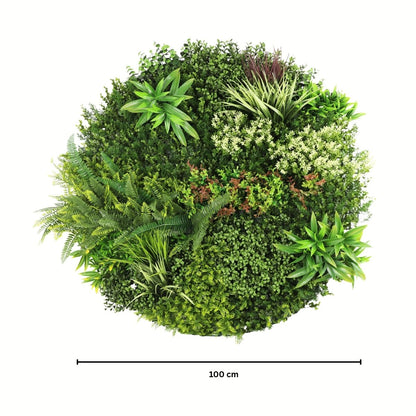 Aranjament decorativ, de perete, cu ramă din aluminiu și plante artificiale Naimeed D7463, diametru 100 cm