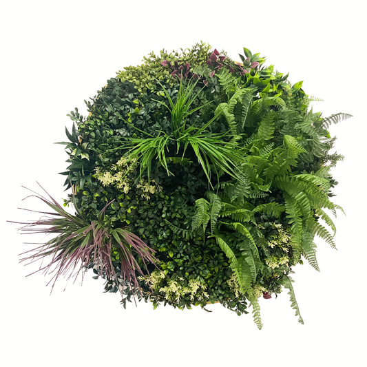 Aranjament decorativ, de perete, cu ramă din aluminiu și plante artificiale Naimeed D7465, diametru 75 cm