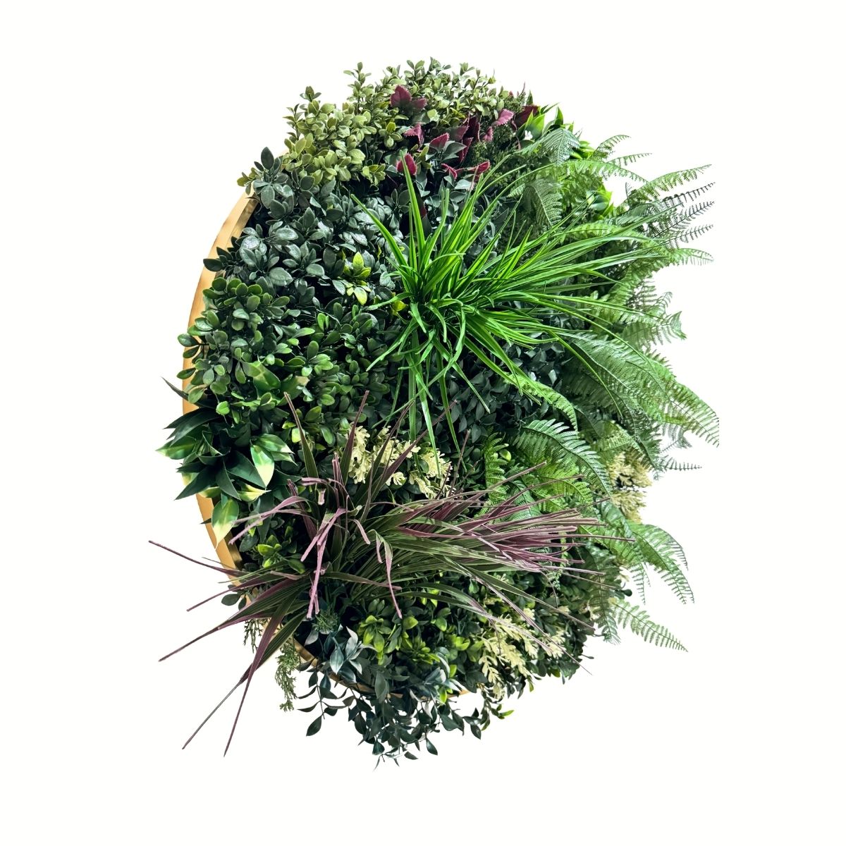 Aranjament decorativ, de perete, cu ramă din aluminiu și plante artificiale Naimeed D7465, diametru 75 cm