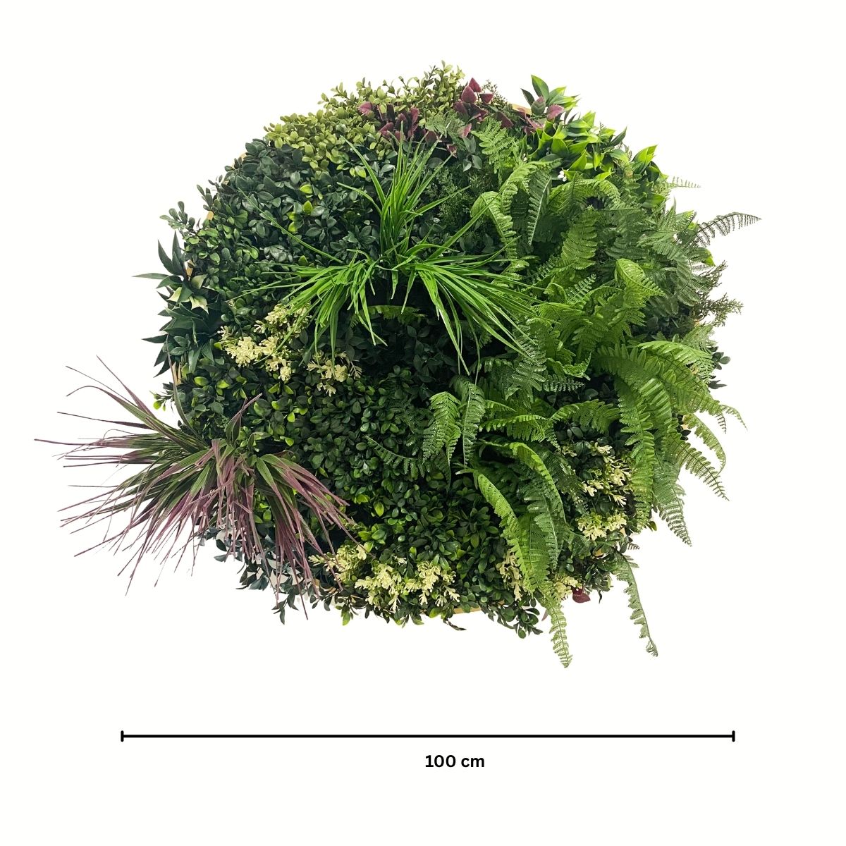 Aranjament decorativ, de perete, cu ramă din aluminiu și plante artificiale Naimeed D7465, diametru 75 cm