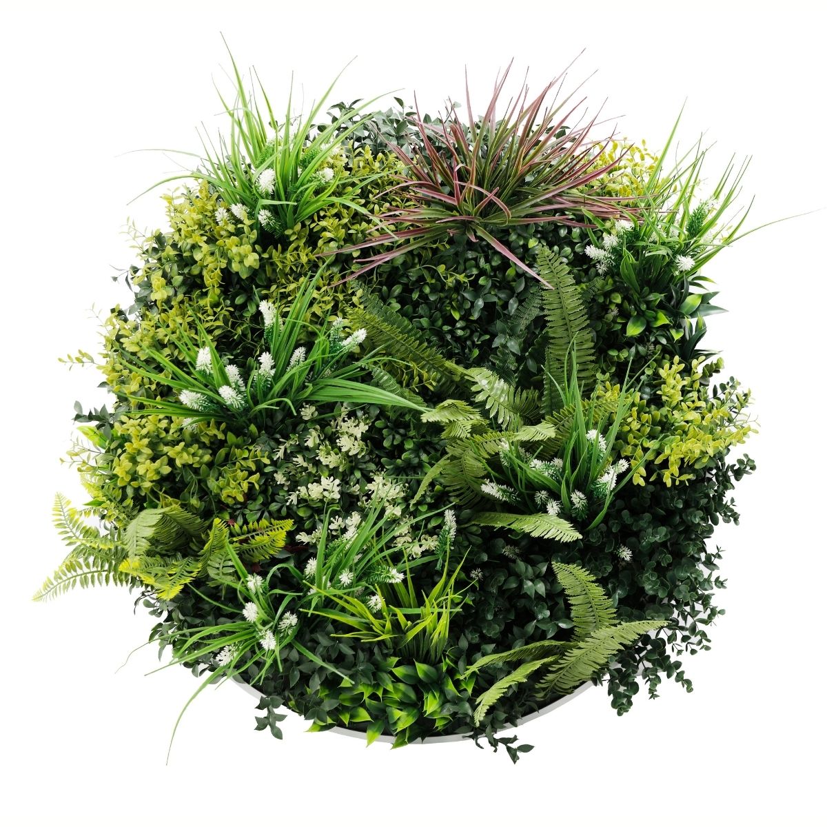 Aranjament decorativ, de perete, cu ramă din aluminiu și plante artificiale Naimeed D7466, diametru 75 cm