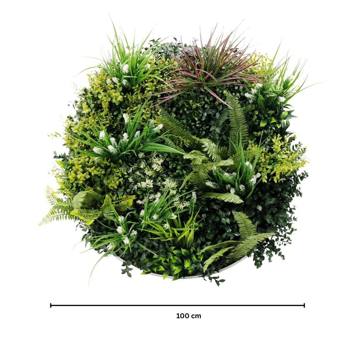 Aranjament decorativ, de perete, cu ramă din aluminiu și plante artificiale Naimeed D7466, diametru 75 cm