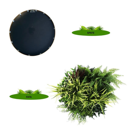 Aranjament decorativ, de perete, cu ramă din aluminiu și plante artificiale Naimeed D7467, diametru 50 cm