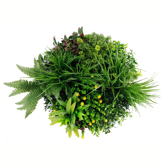 Aranjament decorativ, de perete, cu ramă din aluminiu și plante artificiale Naimeed D7468, diametru 50 cm