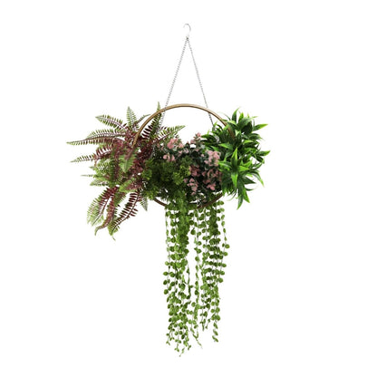 Aranjament Suspendat cu Plante Artificiale pe Disc Decorativ Auriu, Naimeed D7475, diametru 30 cm