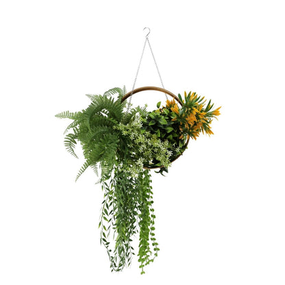Aranjament Suspendat cu Plante Artificiale pe Disc Decorativ Auriu, Naimeed D7476, diametru 30 cm