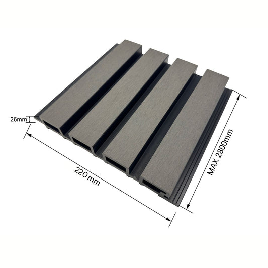 Lambriu decorativ WPC, reliefat, pentru exterior, montaj rapid, rezistenta ridicata, Naimeed D7494, 280x22x2.6cm, Stejar gri