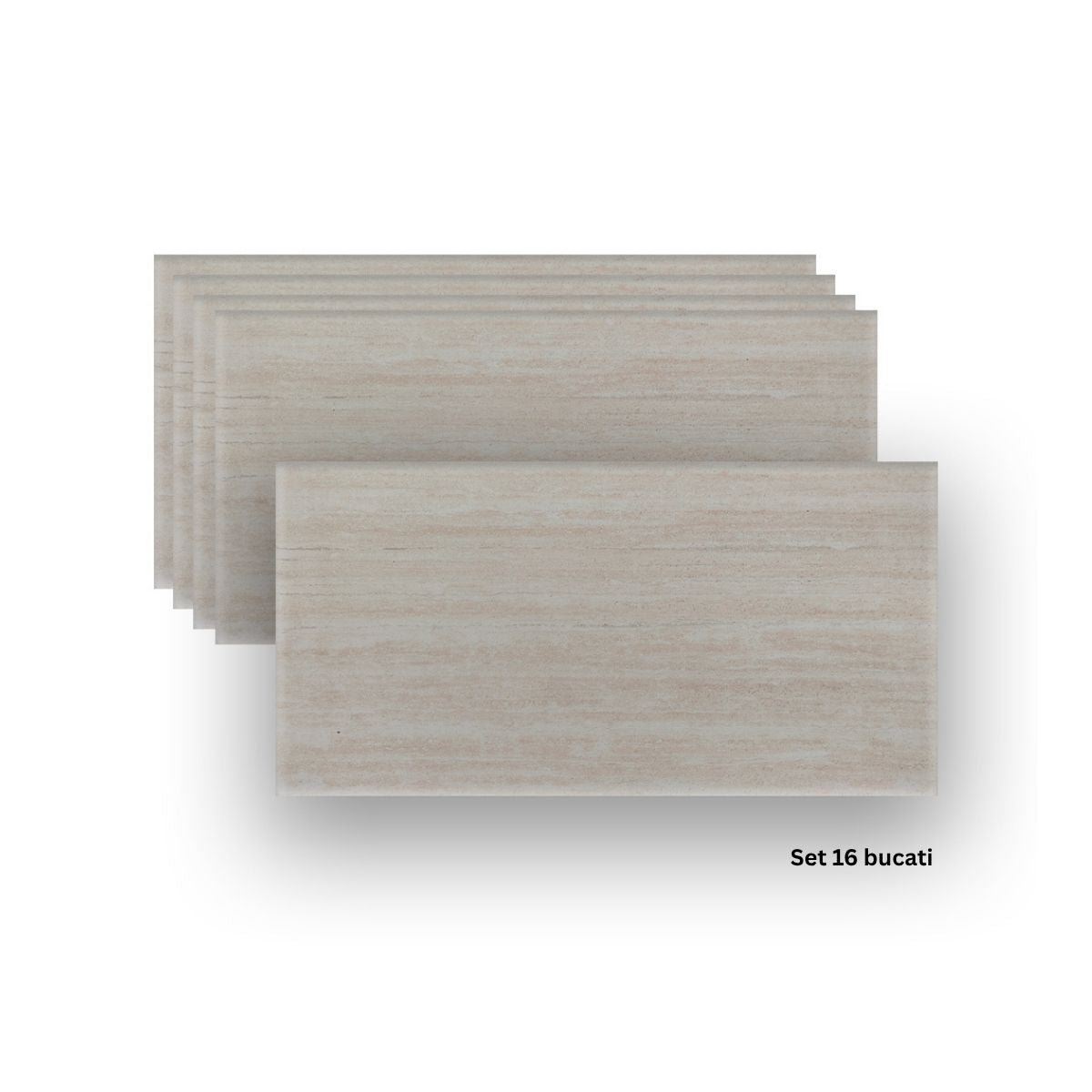 Set 16 panouri decorative din praf de piatra, Naimeed D7307, ignifuge, strat protector ceramic, rezistente la razele UV, 120x60x0.2 cm, bej travertin