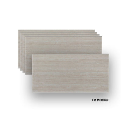 Set 16 panouri decorative din praf de piatra, Naimeed D7307, ignifuge, strat protector ceramic, rezistente la razele UV, 120x60x0.2 cm, bej travertin