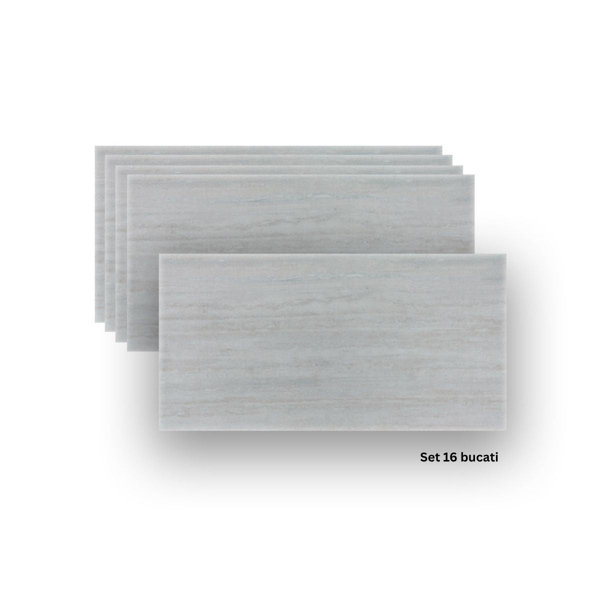 Set 16 panouri decorative din praf de piatra, Naimeed D7308, ignifuge, strat protector ceramic, rezistente la razele UV, 120x60x0.2 cm, gri travertin