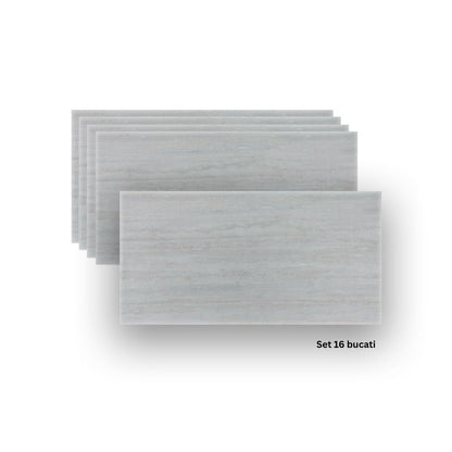 Set 16 panouri decorative din praf de piatra, Naimeed D7308, ignifuge, strat protector ceramic, rezistente la razele UV, 120x60x0.2 cm, gri travertin