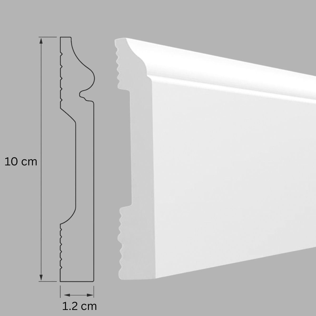 Plinta decorativa, polimer rigid, Naimeed D7607, Alb, 230x10x1.2cm