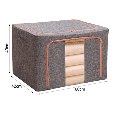 Cutie Depozitare Multifunctionala, cu Cadru Metalic, Fermoar Dublu și Ferestre Transparente, Naimeed D7646, dimensiuni 60x42x40cm, Gri