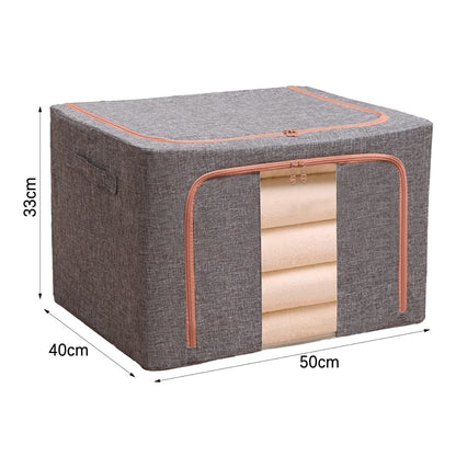 Cutie Depozitare Multifunctionala, cu Cadru Metalic, Fermoar Dublu și Ferestre Transparente, Naimeed D7647, dimensiuni 50x40x33cm, Gri