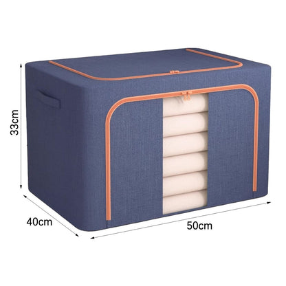 Cutie Depozitare Multifunctionala, cu Cadru Metalic, Fermoar Dublu și Ferestre Transparente, Naimeed D7649, dimensiuni 50x40x33cm, Albastru