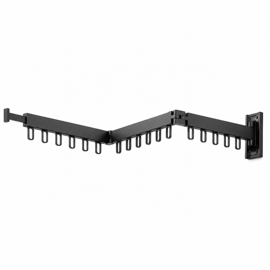 Cuier de perete extensibil cu 3 brate rotative si 18carlige, aluminiu, Naimeed D7699, Negru