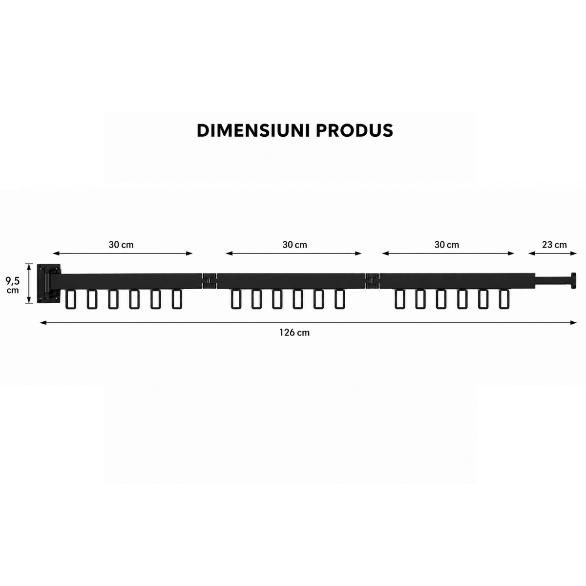 Cuier de perete extensibil cu 3 brate rotative si 18carlige, aluminiu, Naimeed D7699, Negru