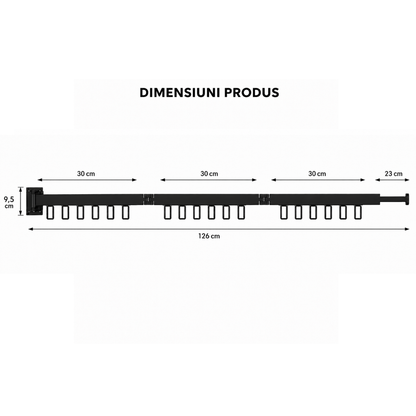 Cuier de perete extensibil cu 3 brate rotative si 18carlige, aluminiu, Naimeed D7699, Negru