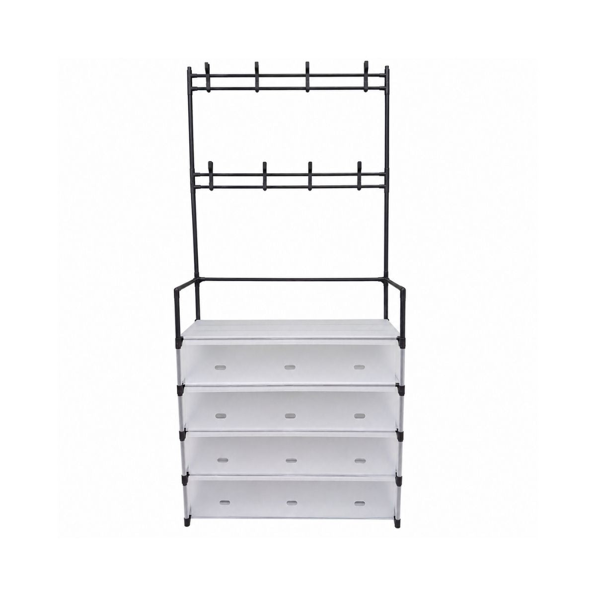 Cuier pentru Hol cu Pantofar si Protectie Antipraf, Naimeed D7700, 5 Rafturi, 77x33x168cm, Negru/Alb