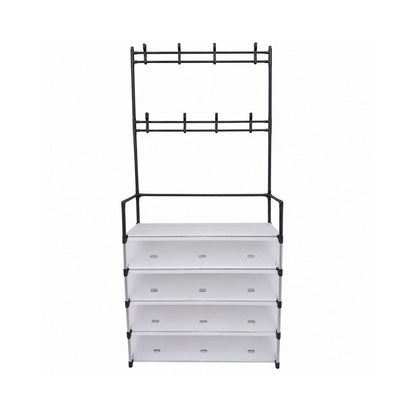 Cuier pentru Hol cu Pantofar si Protectie Antipraf, Naimeed D7700, 5 Rafturi, 77x33x168cm, Negru/Alb