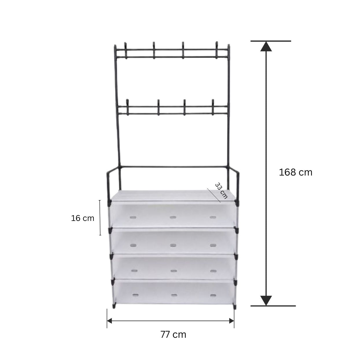 Cuier pentru Hol cu Pantofar si Protectie Antipraf, Naimeed D7700, 5 Rafturi, 77x33x168cm, Negru/Alb