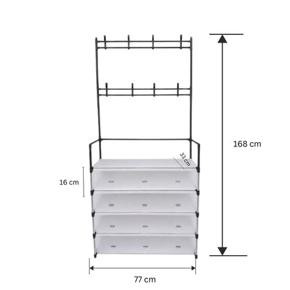 Cuier pentru Hol cu Pantofar si Protectie Antipraf, Naimeed D7700, 5 Rafturi, 77x33x168cm, Negru/Alb