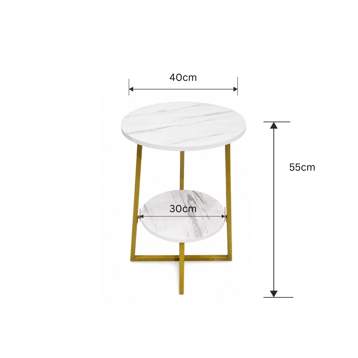 Masuta de Cafea cu 2 Blaturi, Naimeed D7705, Cadru Metalic Auriu si Blaturi MDF, pentru Living, Dormitor sau Birou, 40x30x55 cm
