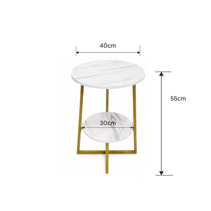 Masuta de Cafea cu 2 Blaturi, Naimeed D7705, Cadru Metalic Auriu si Blaturi MDF, pentru Living, Dormitor sau Birou, 40x30x55 cm