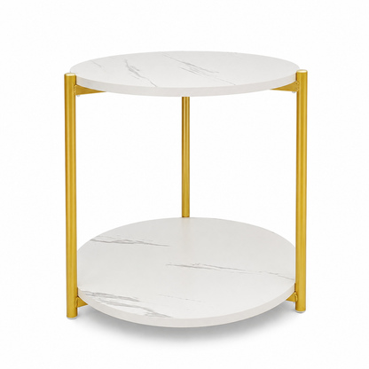 Masuta de Cafea, 2 Blaturi, Naimeed D7708, Design Modern, Cadru Metalic auriu, Blaturi MDF, pentru Living, Dormitor sau Birou, 40x40cm