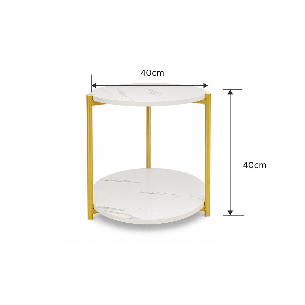 Masuta de Cafea, 2 Blaturi, Naimeed D7708, Design Modern, Cadru Metalic auriu, Blaturi MDF, pentru Living, Dormitor sau Birou, 40x40cm