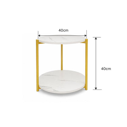 Masuta de Cafea, 2 Blaturi, Naimeed D7708, Design Modern, Cadru Metalic auriu, Blaturi MDF, pentru Living, Dormitor sau Birou, 40x40cm