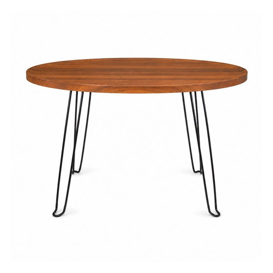 Masuta de Cafea Rotunda, Naimeed D7709, Blat din MDF cu Aspect Lemn si Picioare Metalice, 45x80cm