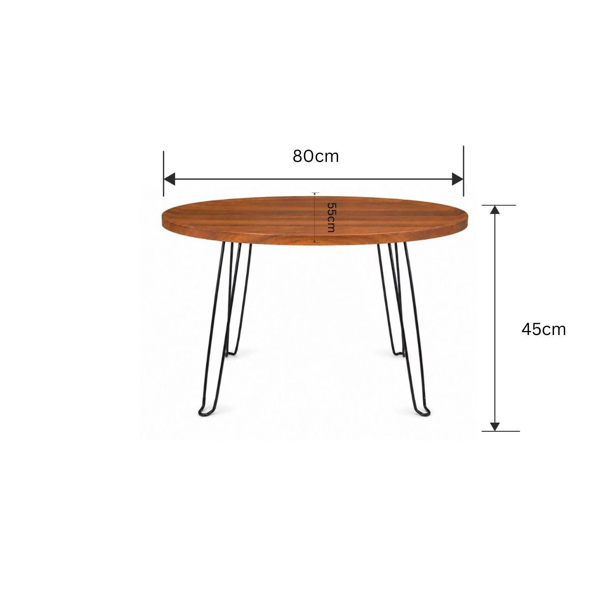 Masuta de Cafea Rotunda, Naimeed D7709, Blat din MDF cu Aspect Lemn si Picioare Metalice, 45x80cm