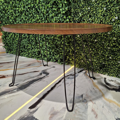 Masuta de Cafea Rotunda, Naimeed D7709, Blat din MDF cu Aspect Lemn si Picioare Metalice, 45x80cm