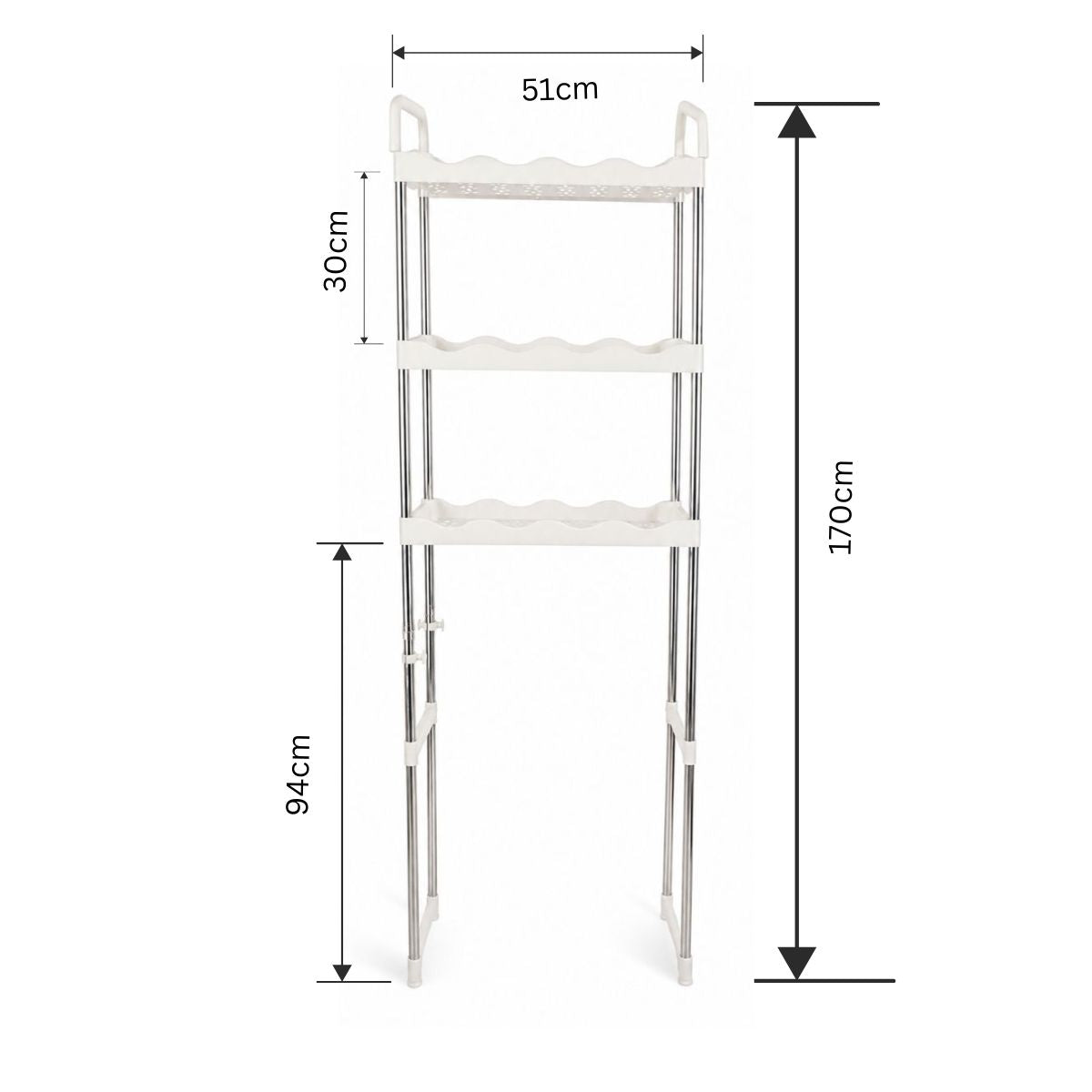 Raft pentru Baie deasupra Toaletei, Naimeed D7714, 3 Polite de Depozitare, 51x25x170cm, Alb