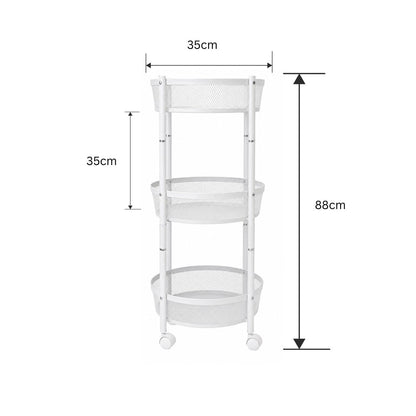 Raft Metalic Multifunctional Mobil cu 3 Niveluri si Roti, Naimeed D7718, pentru Fructe si Legume, Bucatarie, 35x35x88cm, Alb