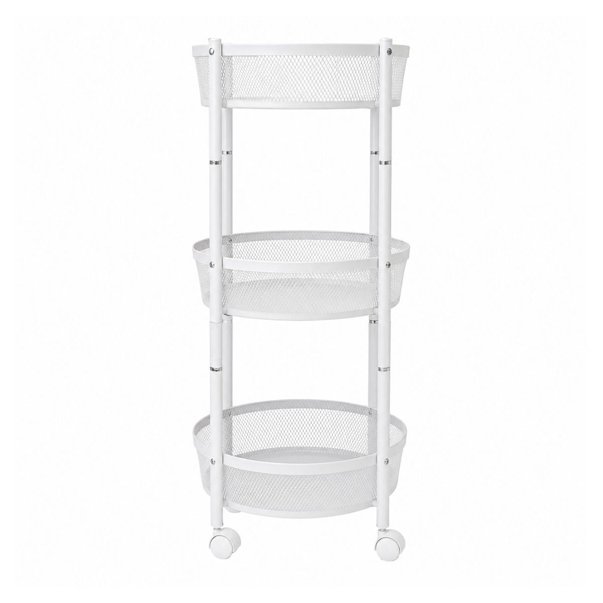 Raft Metalic Multifunctional Mobil cu 3 Niveluri si Roti, Naimeed D7718, pentru Fructe si Legume, Bucatarie, 35x35x88cm, Alb