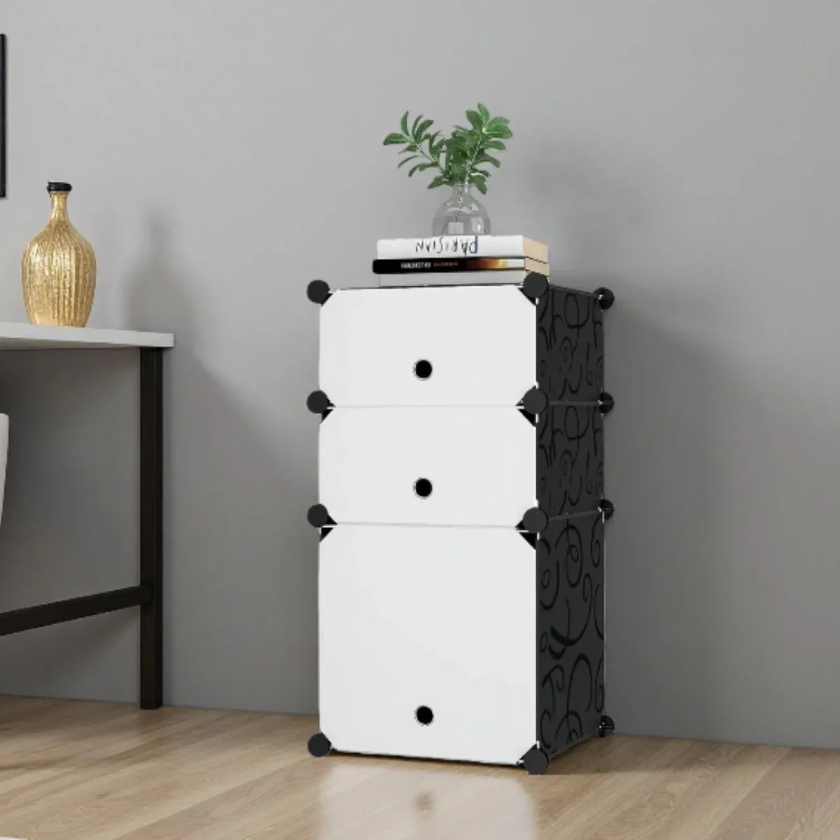Dulap Modular, 3 Usi, Naimeed D7891, 74x37x37cm , Alb/Negru