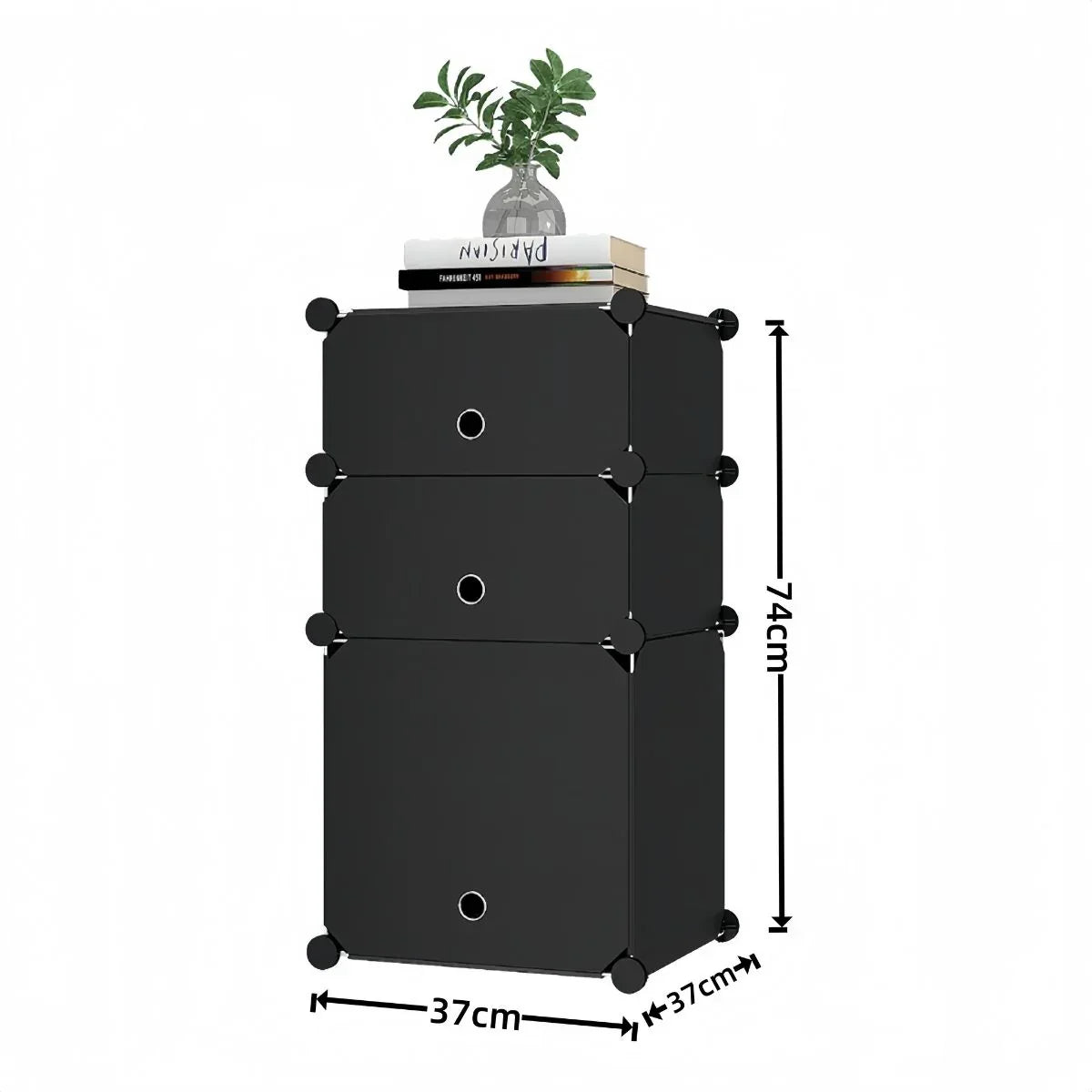 Dulap Modular, 3 Usi, Naimeed D7893, 74x37x37cm , Alb/Negru
