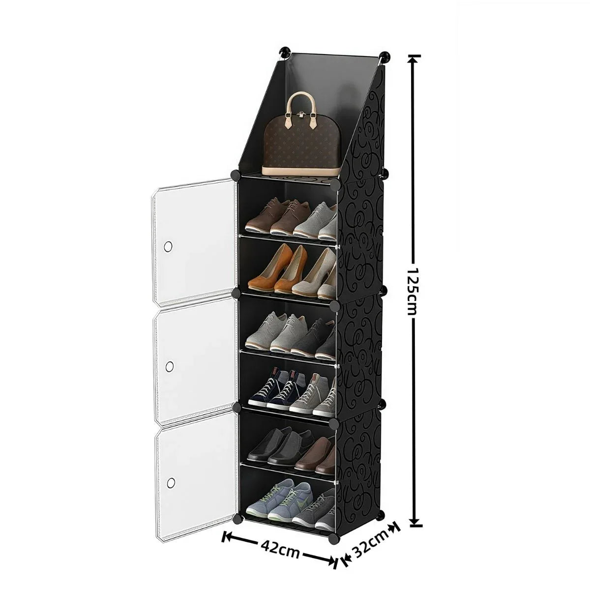 Pantofar Modular, 3 usi, Naimeed D7911, 32x42x125cm, Negru