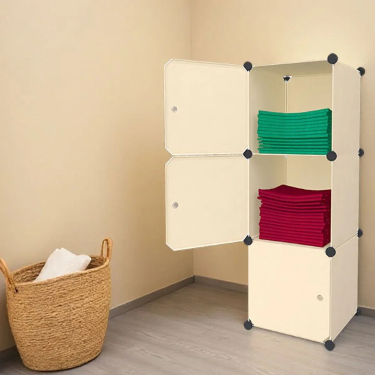 Dulap/Pantofar Modular, 3 usi, Naimeed D7923, 37x37x110cm, Crem