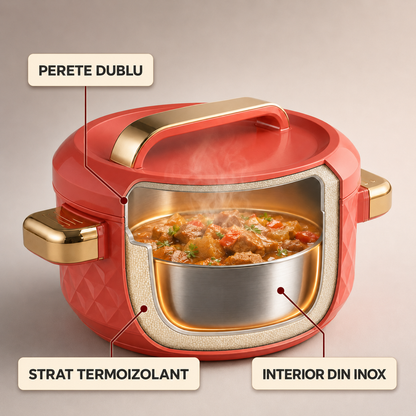 Caserola termica,set 3 piese, Naimeed D7939, Roz