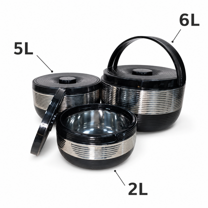 Caserola termica,set 3 piese, Naimeed D7938, Negru