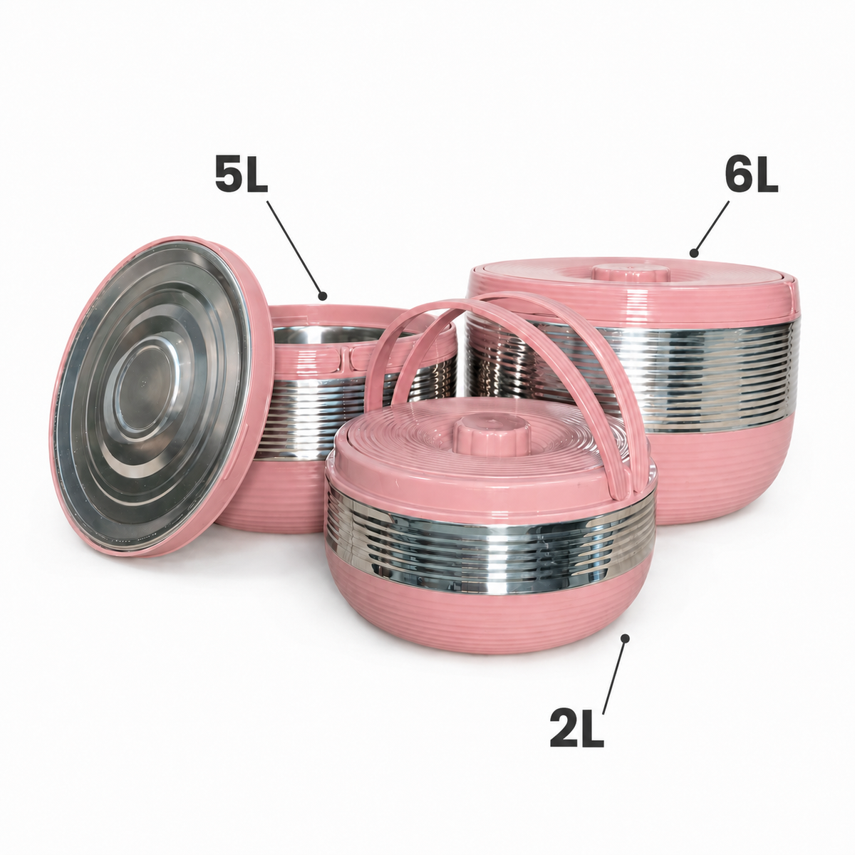 Caserola termica,set 3 piese, Naimeed D7939, Roz