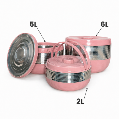 Caserola termica,set 3 piese, Naimeed D7939, Roz