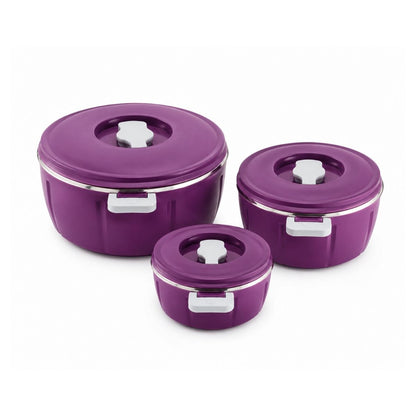 Set Caserole Termice cu Capac, Naimeed D7942, pentru Servire si Pastrarea Temperaturii Alimentelor, Mov, 1.8L+3.5L+6L