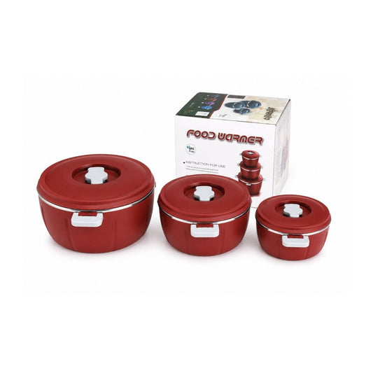 Set Caserole Termice cu Capac, Naimeed D7943, pentru Servire si Pastrarea Temperaturii Alimentelor, Rosu, 1.8L+3.5L+6L