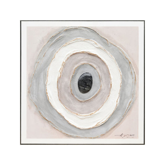 Tablou Decorativ, vopsea in ulei pe panza, Naimeed D7952, relief 3D piatra naturala, montat pe rama dubla din lemn, 102x102x4 cm
